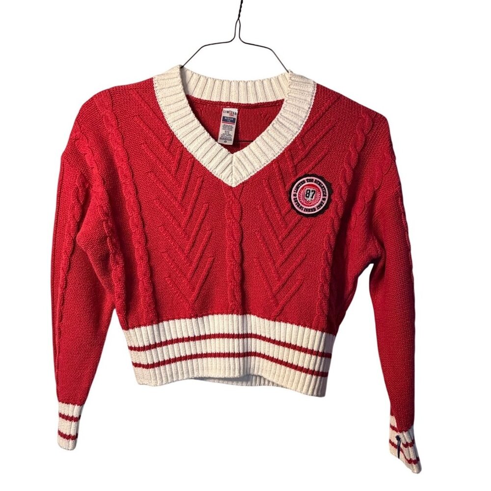 NWT Limited Too Girls Medium 10 Collegiate Cropped V-Neck Preppy Sweater Classic